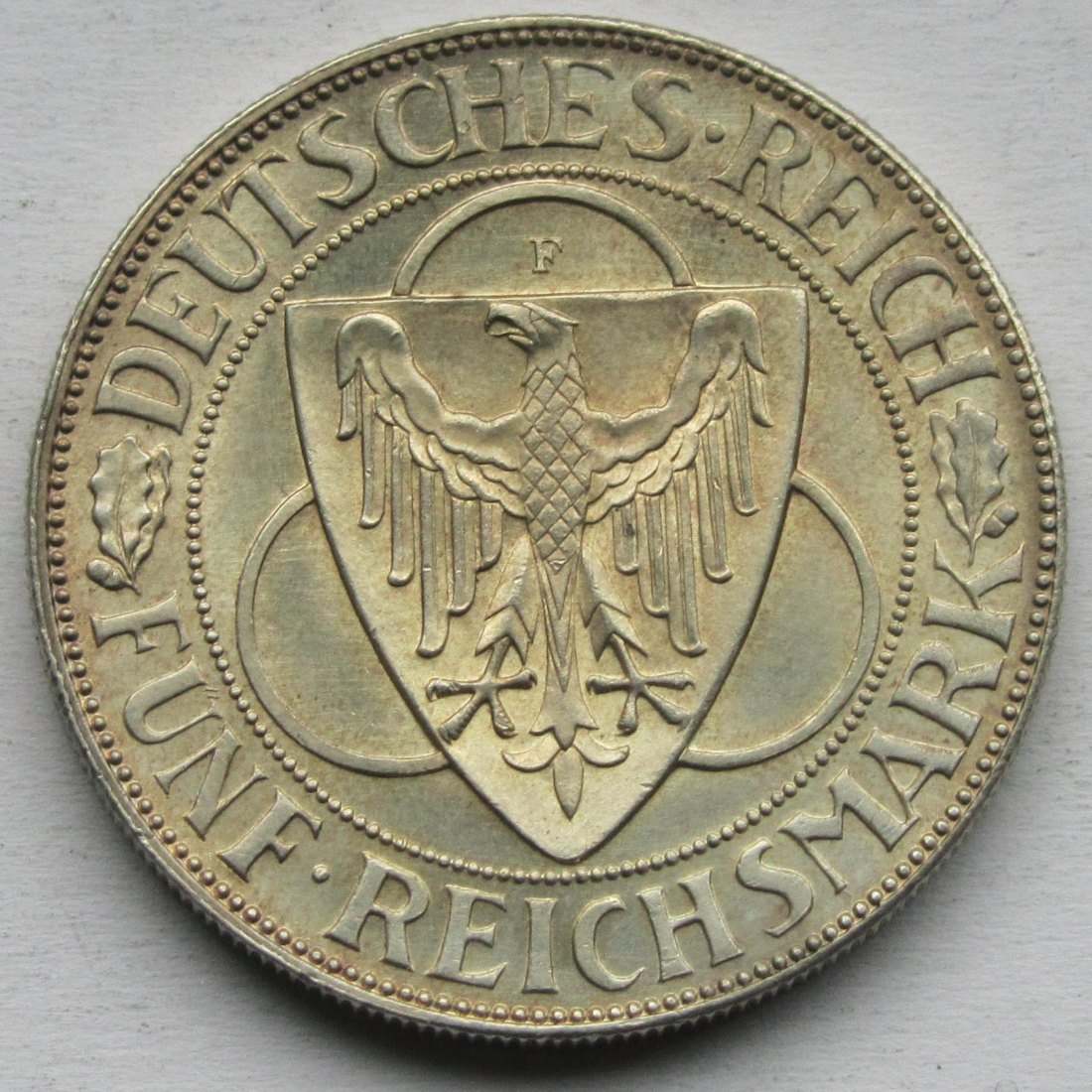  Weimarer Republik: 5 Mark Rheinlandräumung (Jaeger 346), 1930 F   