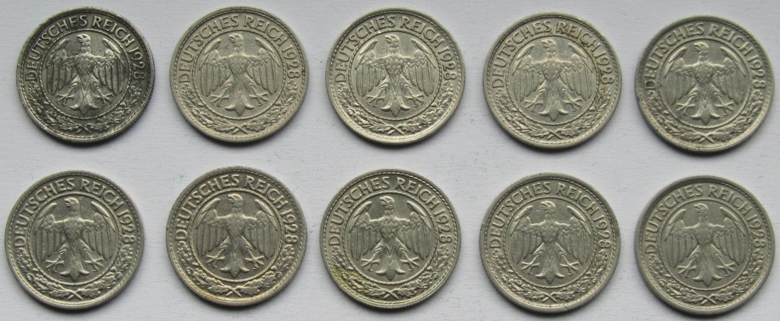  Weimarer Republik: 10 x 50 Pfennig Nickel   