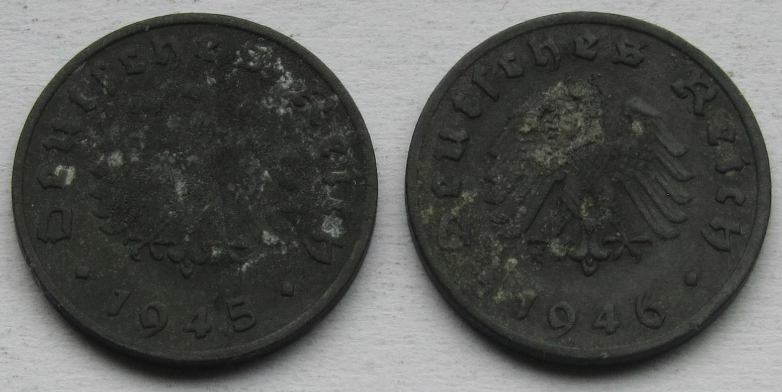  Alliierte Besatzung: 1 Pfennig 1945 F + 1946 F   