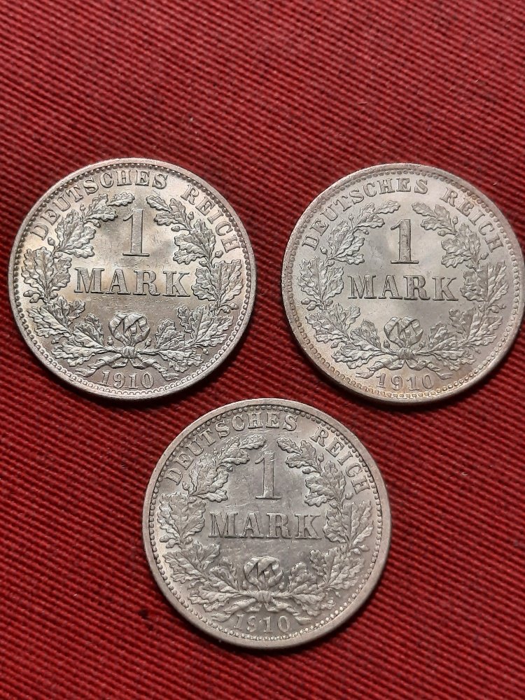 Kaiserreich 1 Mark 1910 A, D, F. Erhaltungen