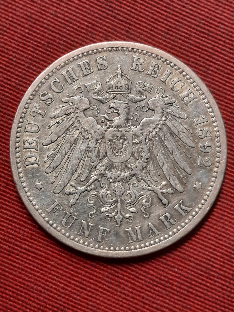  Kaiserreich 5 Mark Preussen 1892 A. Besseres Jahr   