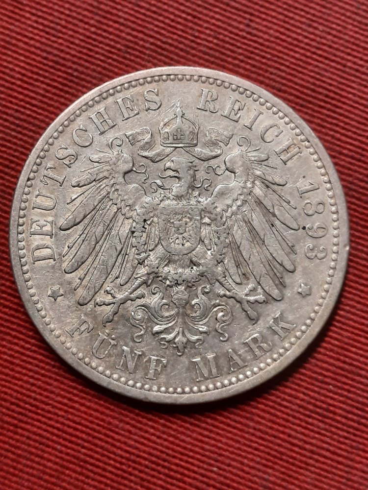  Kaiserreich 5 Mark Preussen 1893 A. Besseres Jahr   