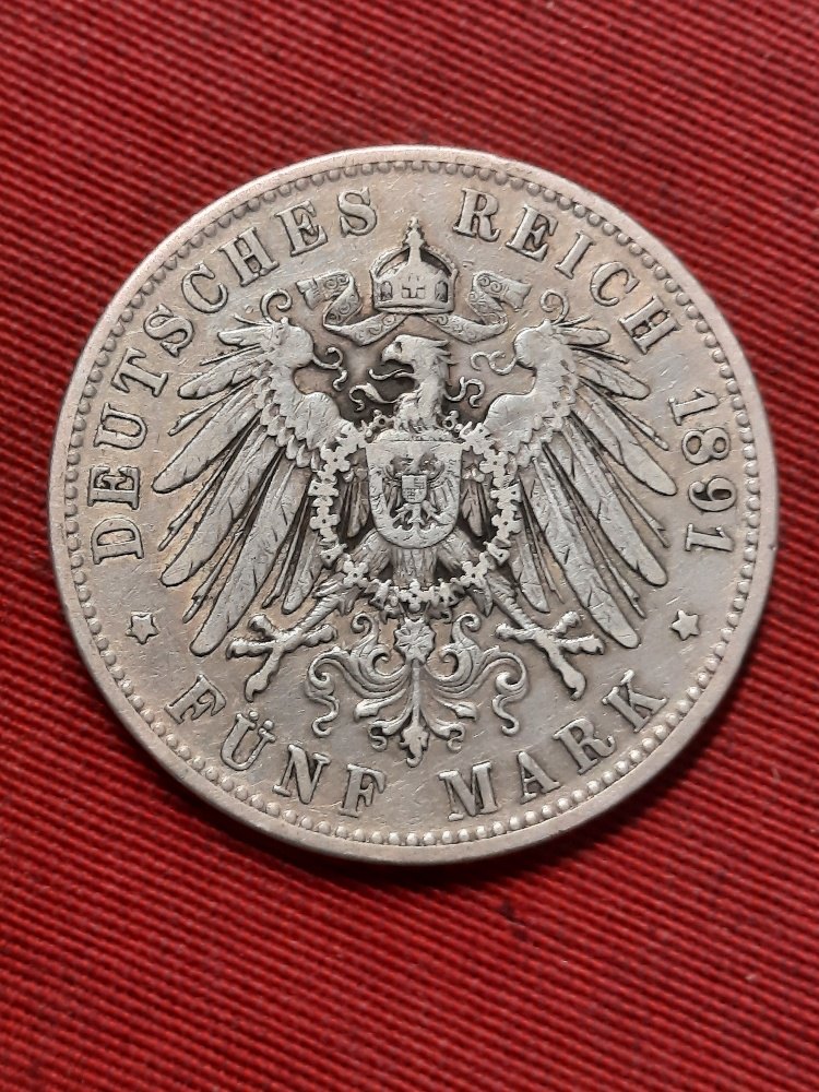  Kaiserreich 5 Mark Bayern 1891 D. Besseres Jahr   