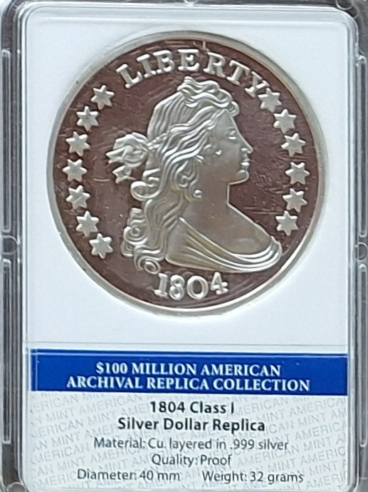  USA,1804 Silver Dollar Replica (Kupfer versilbert) gekapselt   