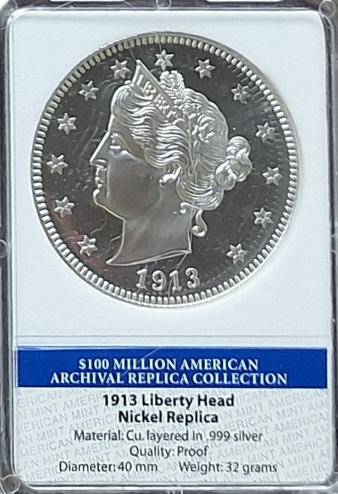  USA,1913 Liberty Head Nickel Replica (versilbert) gekapselt   
