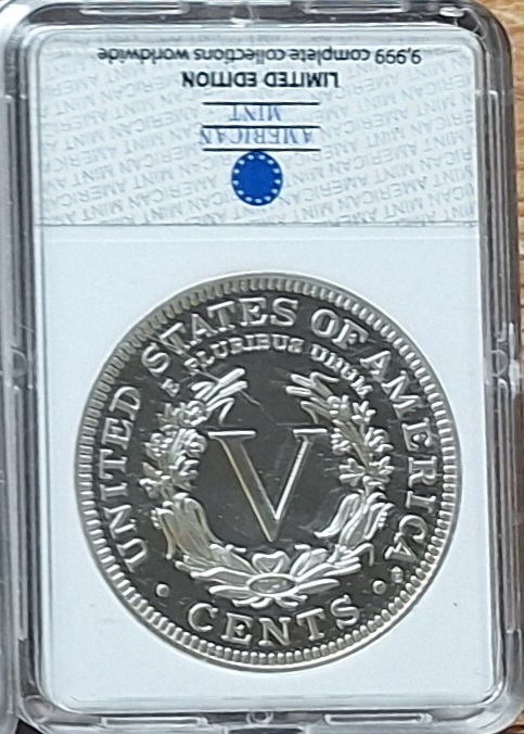  USA,1913 Liberty Head Nickel Replica (versilbert) gekapselt   