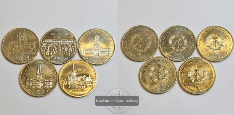  Deutschland DDR 5 Mark (1972 - 1989) 5 Münzen LOT FM-Frankfurt   