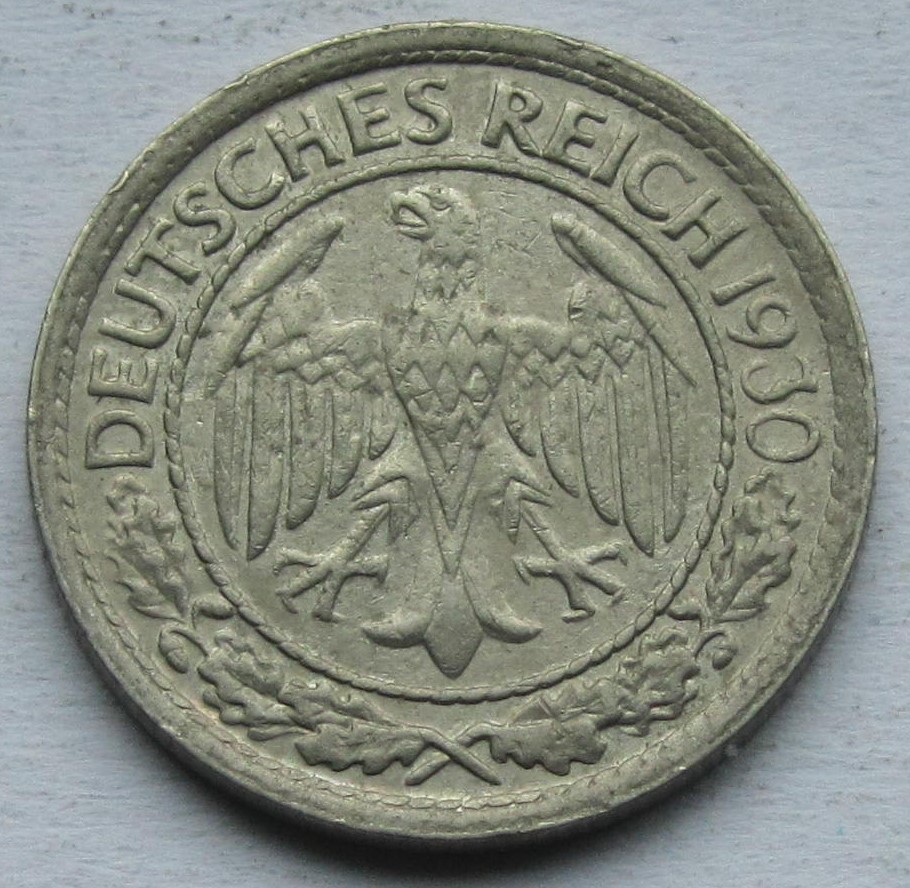  Weimarer Republik: 50 Pfennig 1930 G   