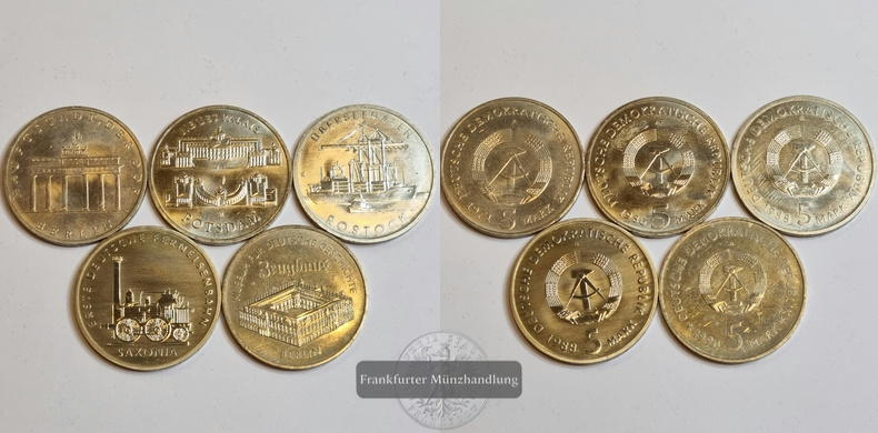  Deutschland DDR 5 Mark (1971 - 1990) 5 Münzen LOT FM-Frankfurt   
