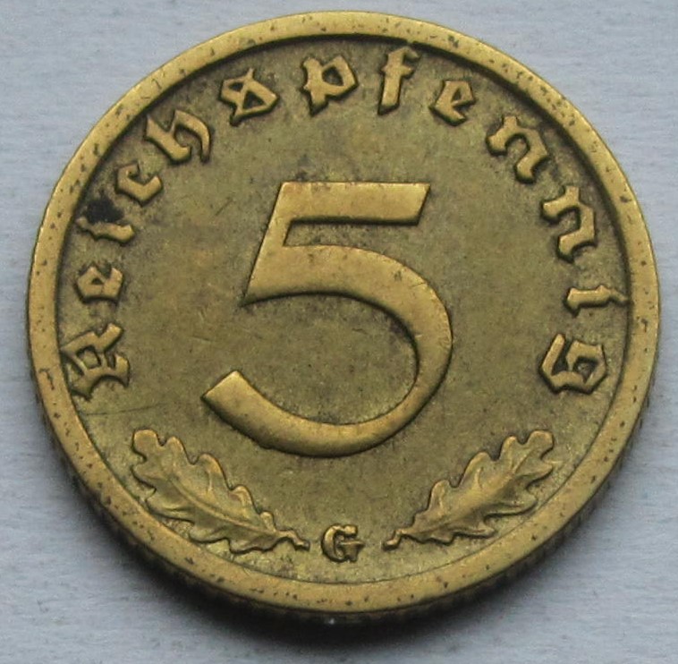  Deutsches Reich: 5 Pfennig 1936 G   