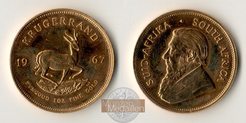 Süd Afrika MM-Frankfurt Feingold: 31,1g 1oz Krügerrand 1967 