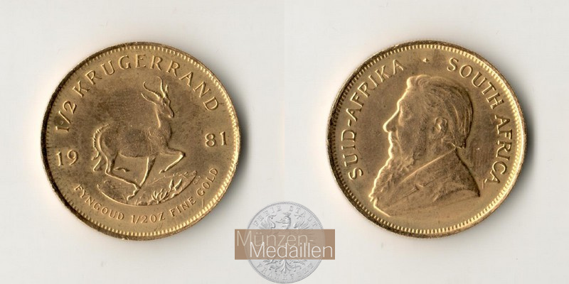 Südafrika  1/2 Unze MM-Frankfurt Feingold: 15,55g Krügerrand 1981 