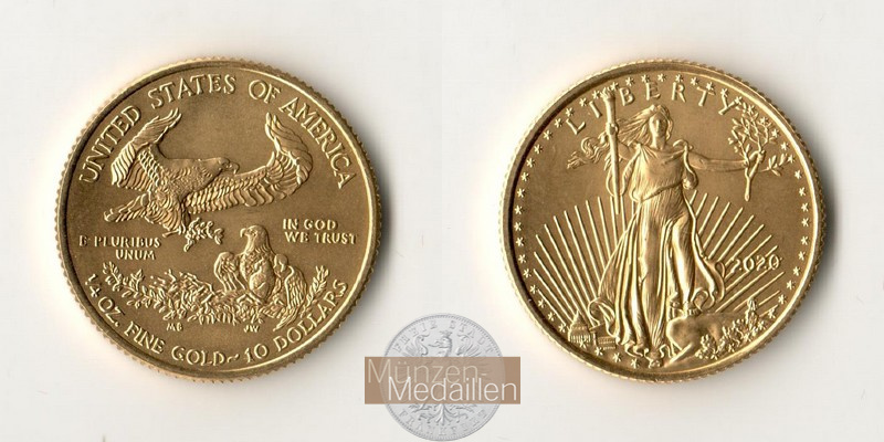 USA  10 Dollar MM-Frankfurt  Feingold: 7,78g American Eagle 2020 