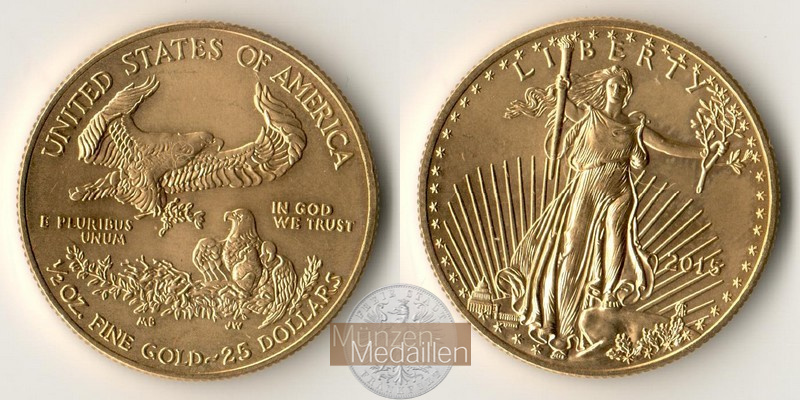 USA  25 Dollars MM-Frankfurt  Feingold: 15,5g Adler 2015 