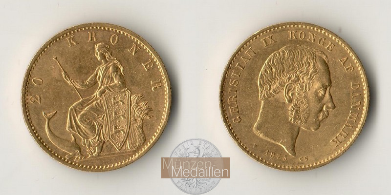 Dänemark, Christian IX MM-Frankfurt KM#791 Feingold: 8,06g 20 Kronen (1873-1900) 1890 