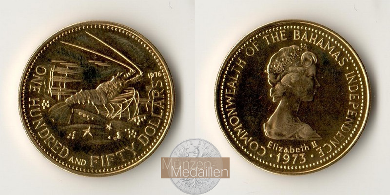 Bahamas. MM-Frankfurt  Feingewicht: 7,5g Gold 150 Dollar 1973 