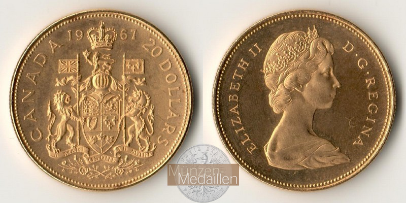 Kanada MM-Frankfurt Feingold: 16,44g 20 Dollar 1967 