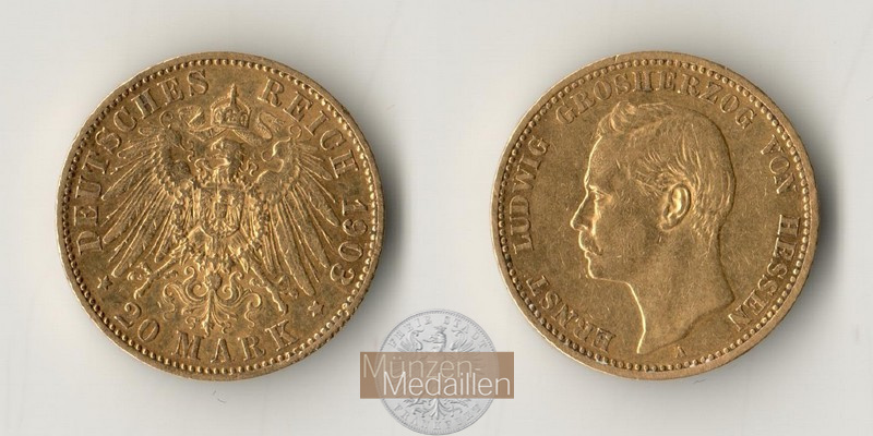 Dt. Kaiserreich. Preussen Wilhelm II. MM-Frankfurt Feingold: 7,17g 20 Mark 1908 A 