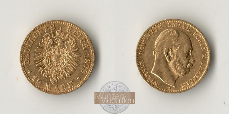 Deutsches Kaiserreich Preussen MM-Frankfurt Feingewicht: 3,59g Gold Wilhelm I. 1861-1888. 10 Mark 1878 A 