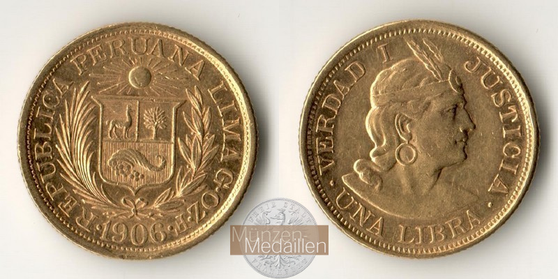 Peru MM-Frankfurt Feingewicht: 7,32g 1 Libra 1906 