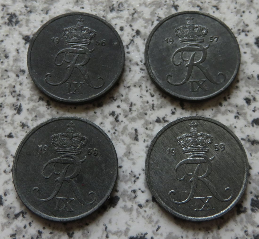  Dänemark 1 Öre 1956, 1957, 1958 und 1959, besser   