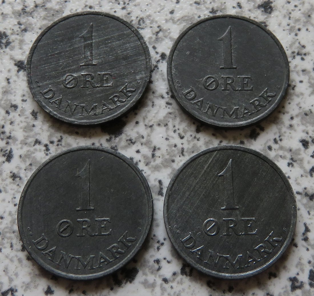  Dänemark 1 Öre 1956, 1957, 1958 und 1959, besser   