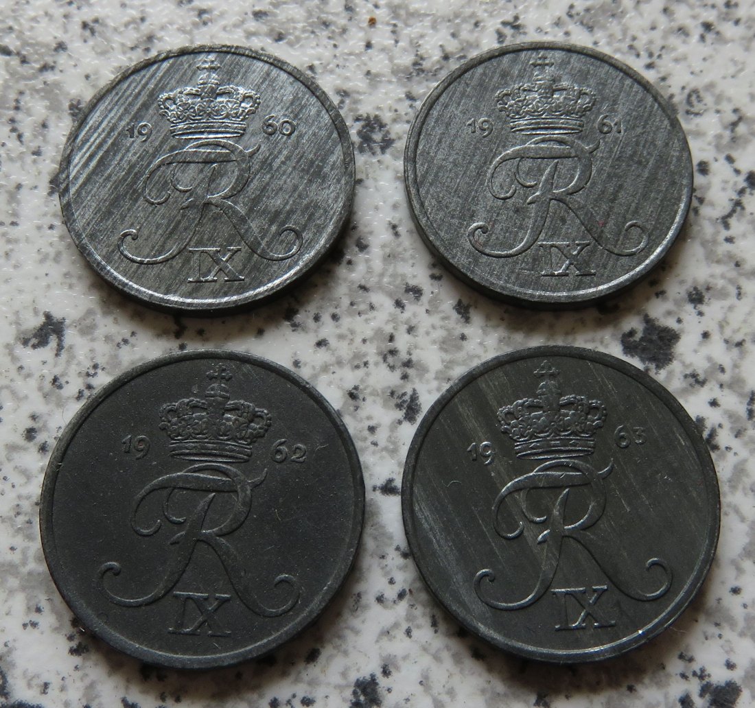  Dänemark 1 Öre 1960, 1961, 1962 und 1963, besser   