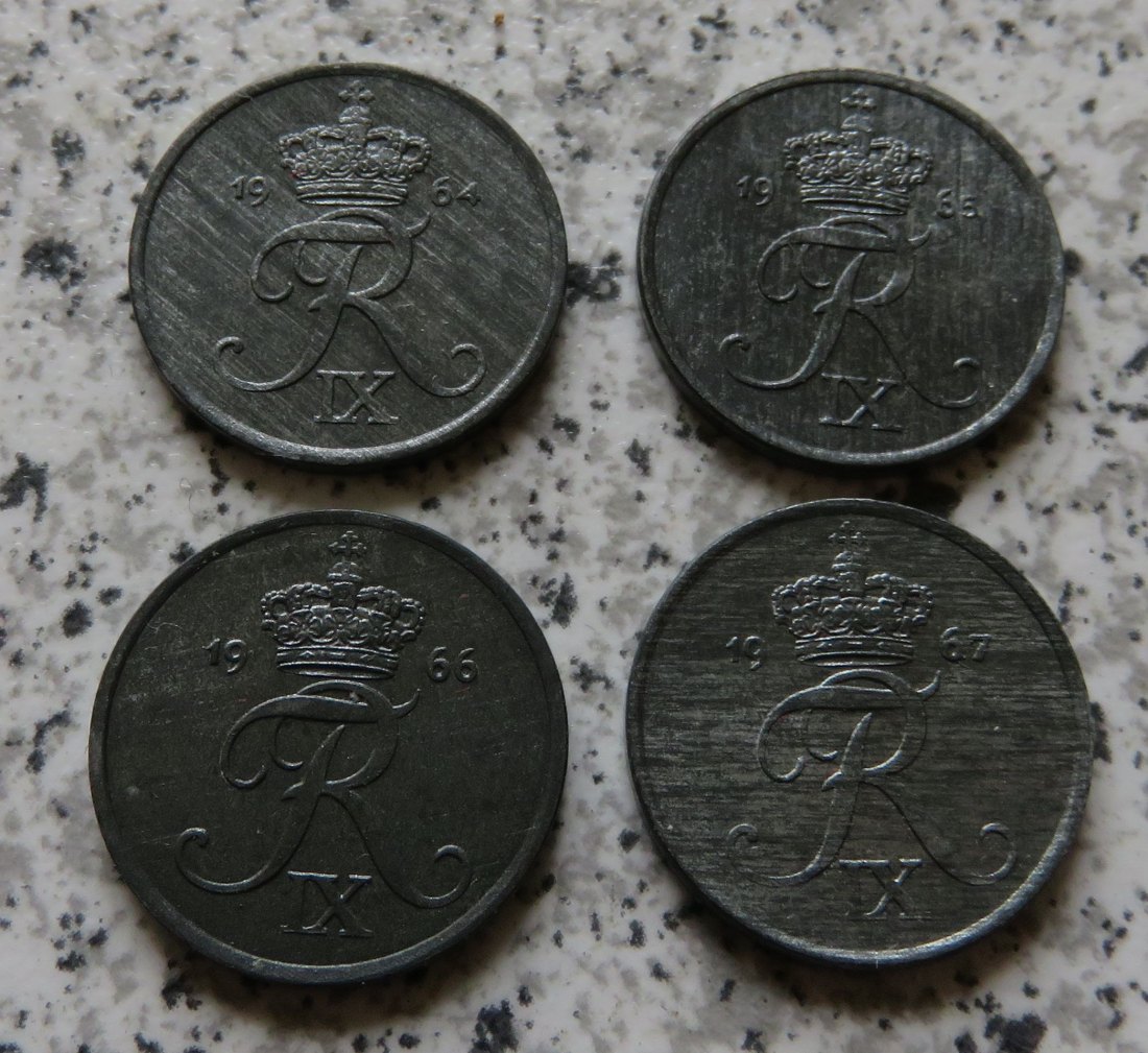  Dänemark 1 Öre 1964, 1965, 1966 und 1967, besser   