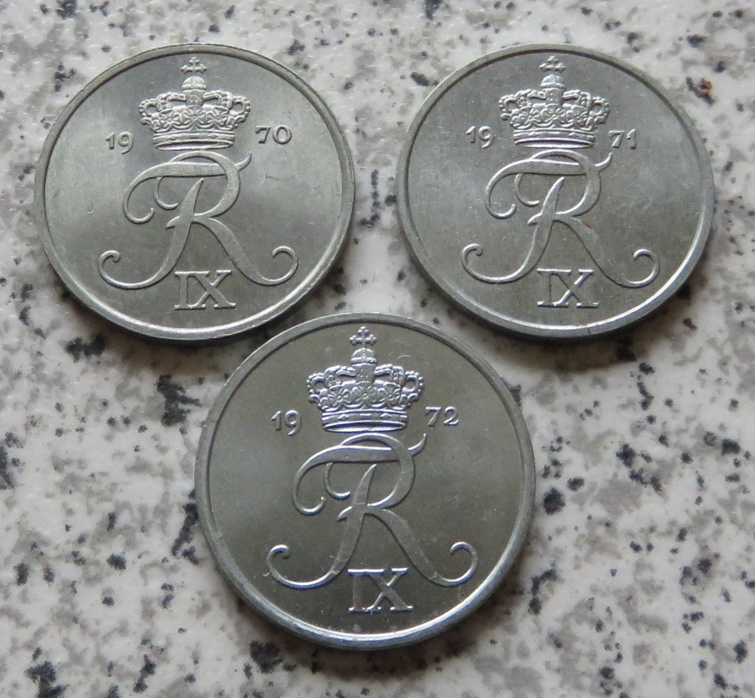  Dänemark 1 Öre 1970, 1971 und 1972, besser   