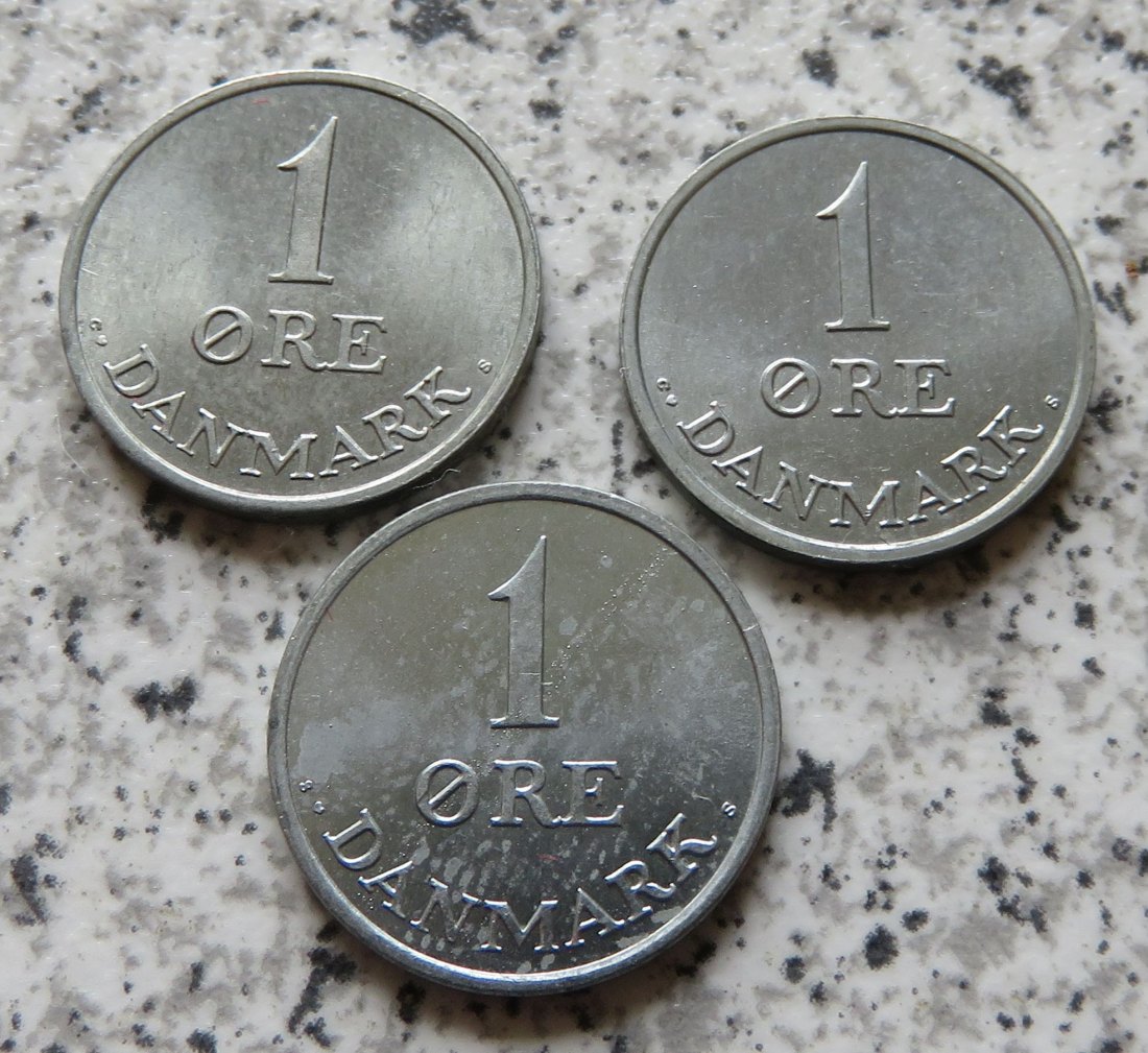  Dänemark 1 Öre 1970, 1971 und 1972, besser   