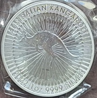  Australien, 1 Dollar, 2022 Elizabeth II Känguru, 1oz 9999 Silber (in Folie)   