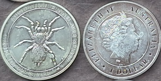  Australien, 1 Dollar, 2015 Elizabeth II Trichternetzspinne , 1oz 999 Silber (lose)   