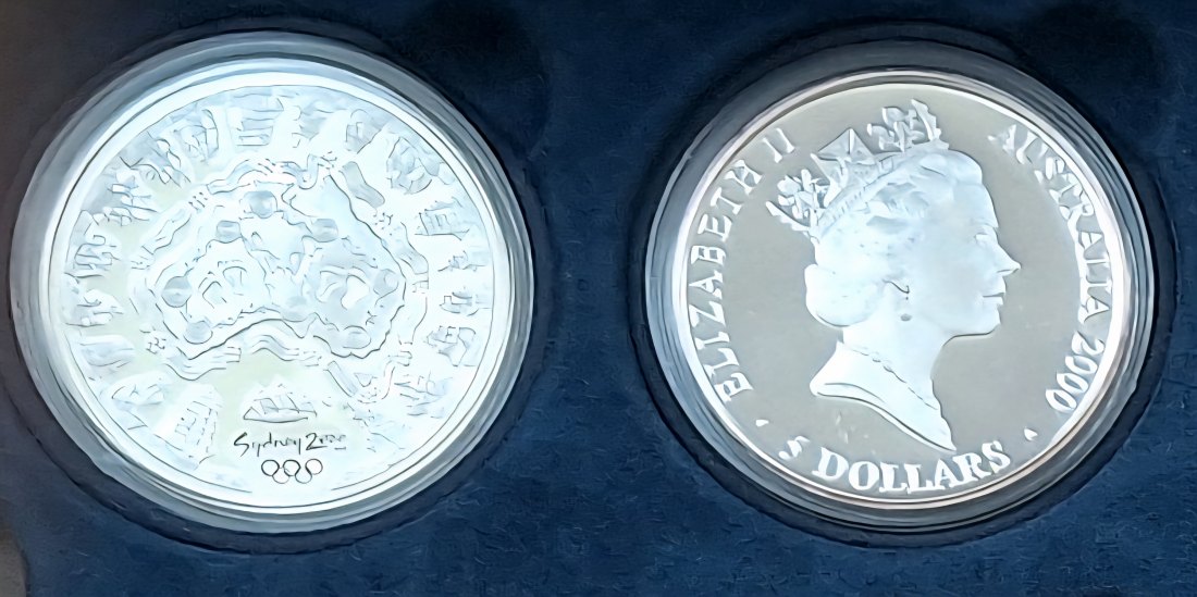  Australien, 5 Dollar, 2000 Elizabeth II Sydney XXVII Olympiade 1oz 999 Silber (gekapselt)   