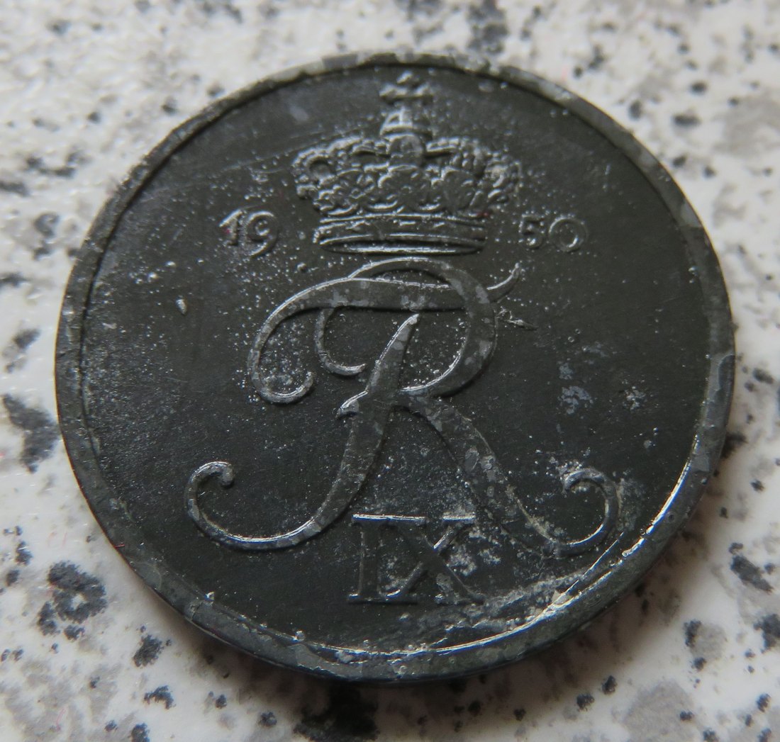  Dänemark 2 Öre 1950 N, zaponiert   