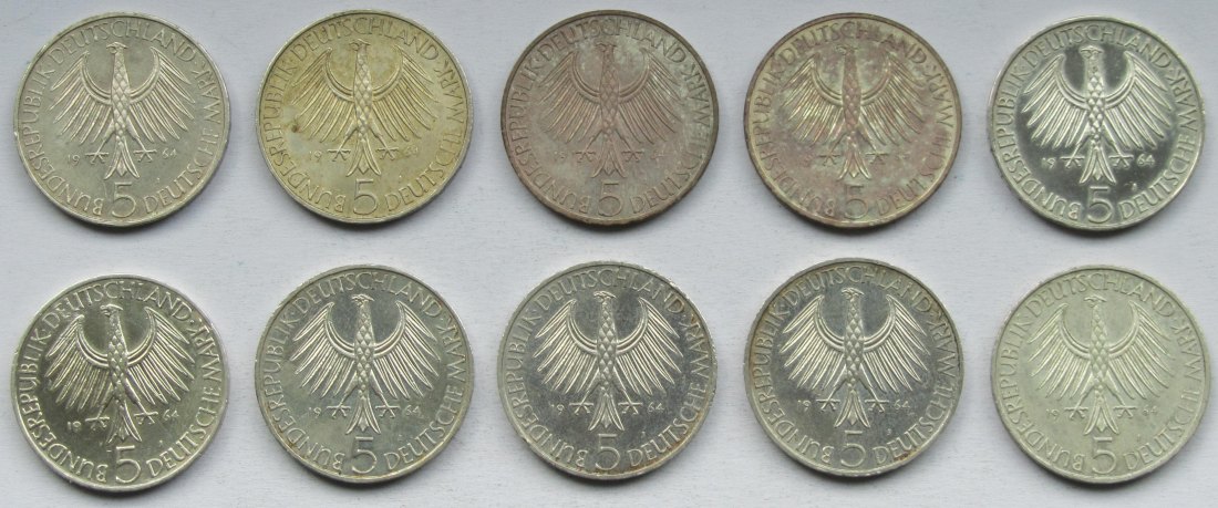  Deutschland: 5 DM Fichte 1964, 10 Stück   