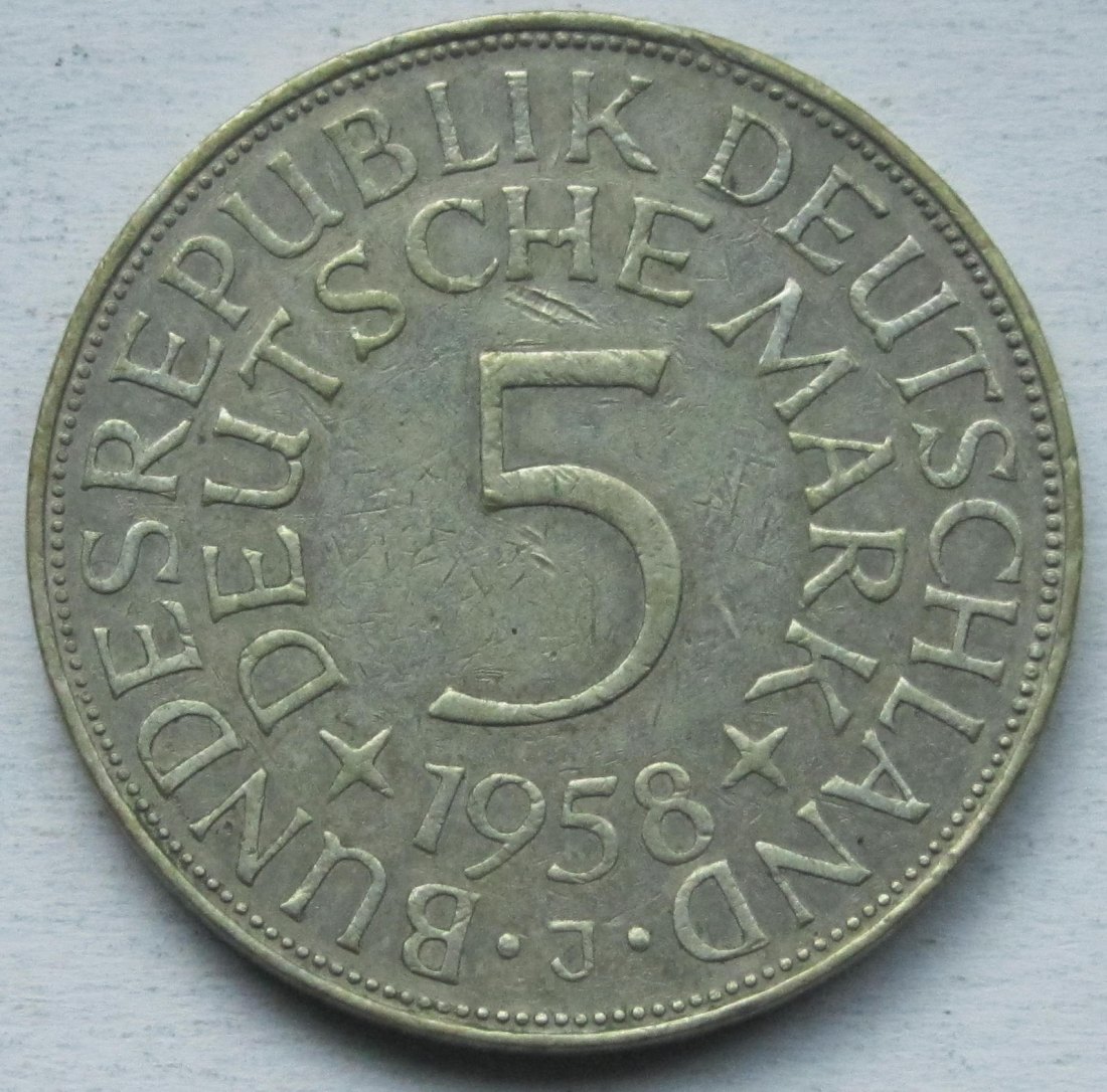  Deutschland: 5 DM 1958 J, seltener Jahrgang   