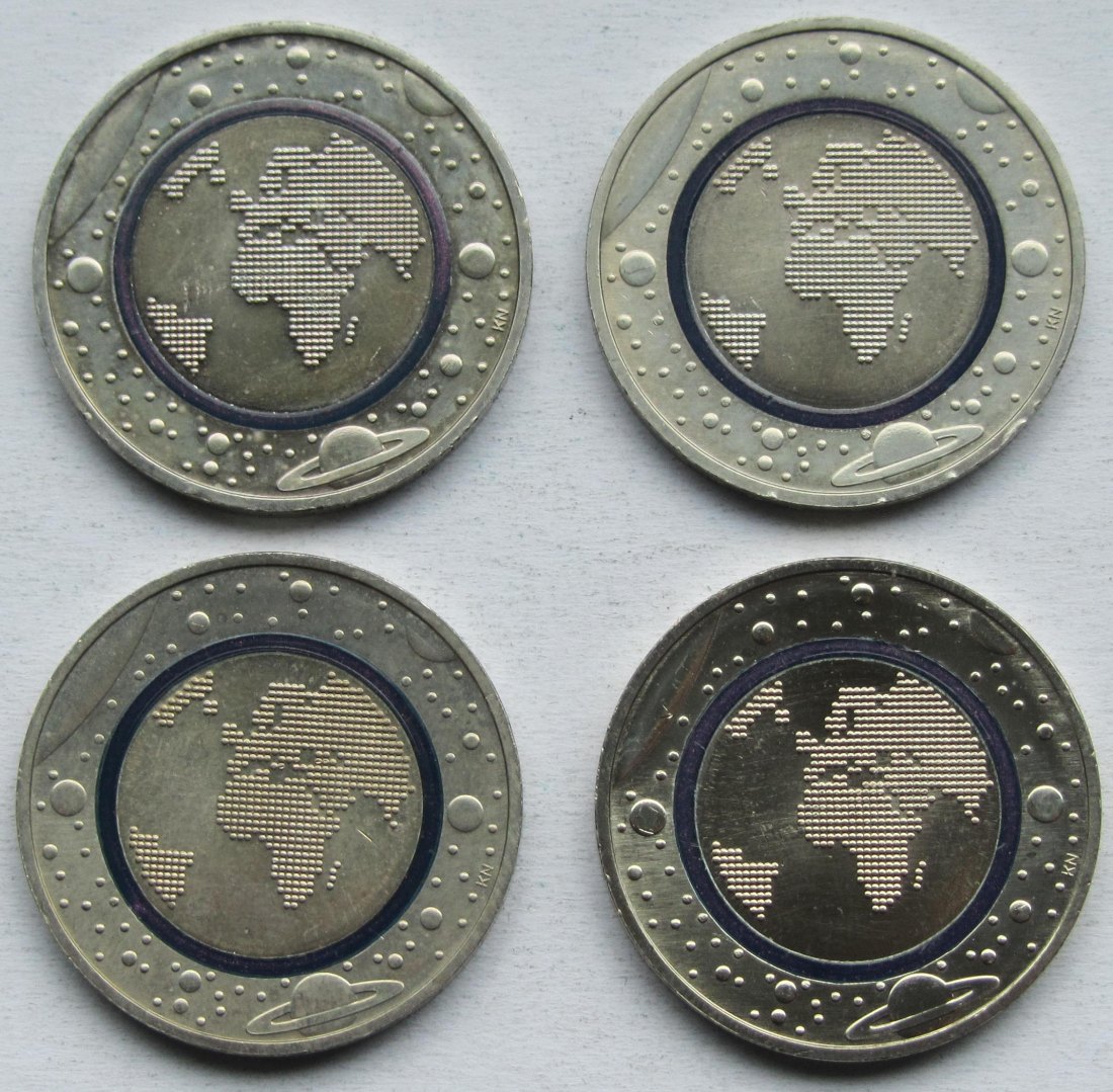  Deutschland: 5 Euro Planet Erde 2016, 4 Stück (1 x F + 3 x G)   