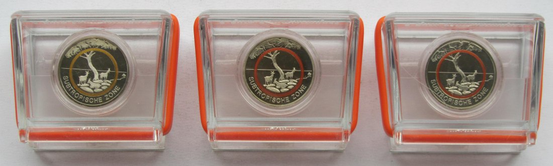  Deutschland: 5 Euro Subtropische Zone 2018, 3 Stück in Spiegelglanz/PP (A + G + J)   