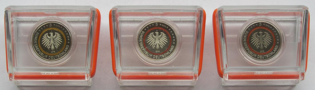  Deutschland: 5 Euro Subtropische Zone 2018, 3 Stück in Spiegelglanz/PP (A + G + J)   