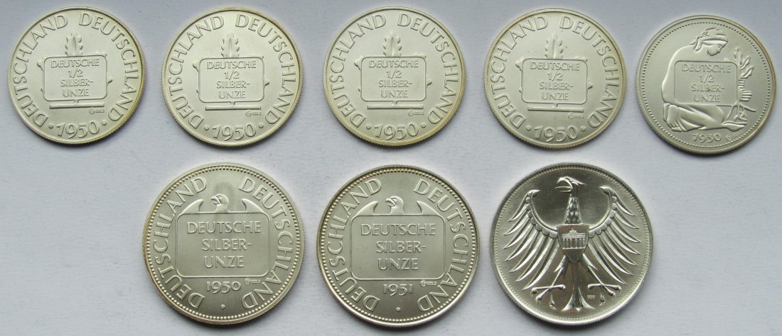  Silberunzen-Satz Deutsche Währung, zusammen 5,5 Unzen (171 g) Feinsilber   