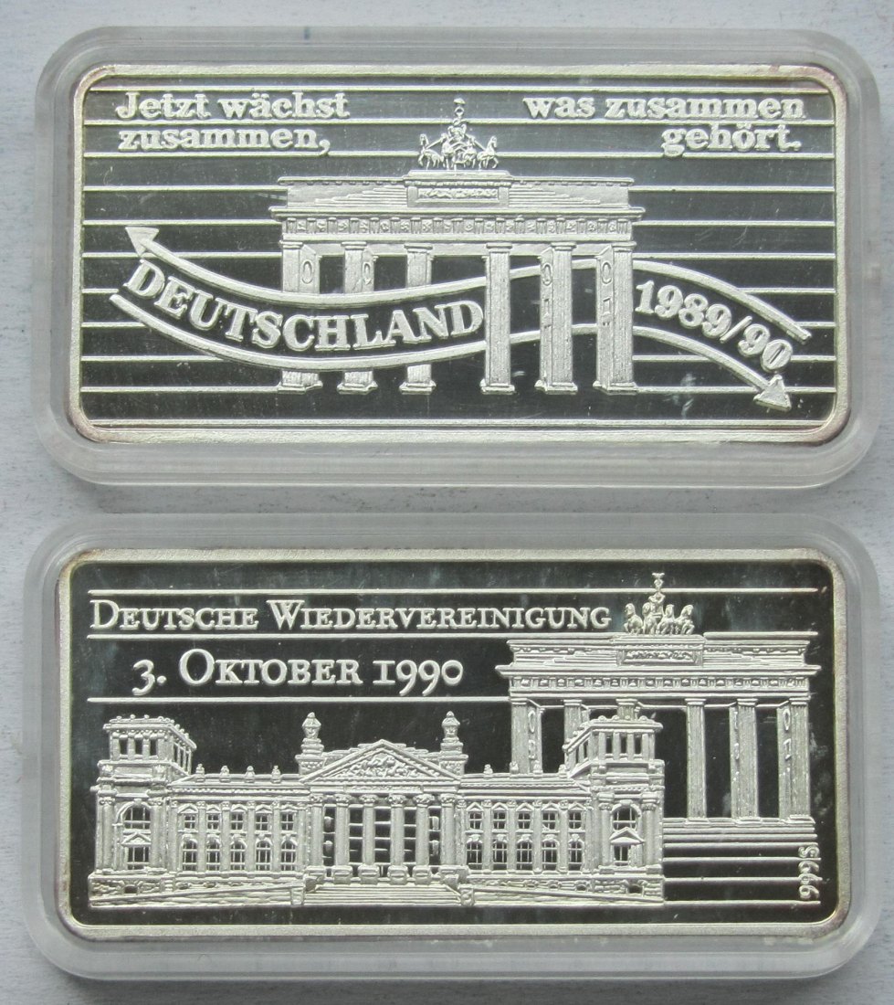  Zwei Silberunzen-Barren Deutsche Einheit   