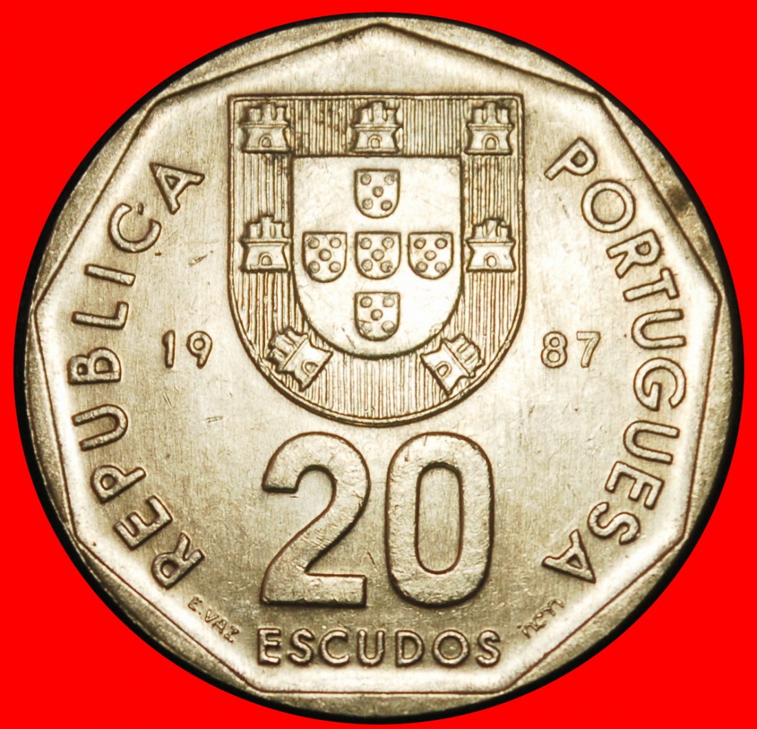  Ⰶ CROSS (1986-2001): PORTUGAL ★ 20 ESCUDOS 1987 I A UNC MINT LUSTRE!★LOW START ★ NO RESERVE!   