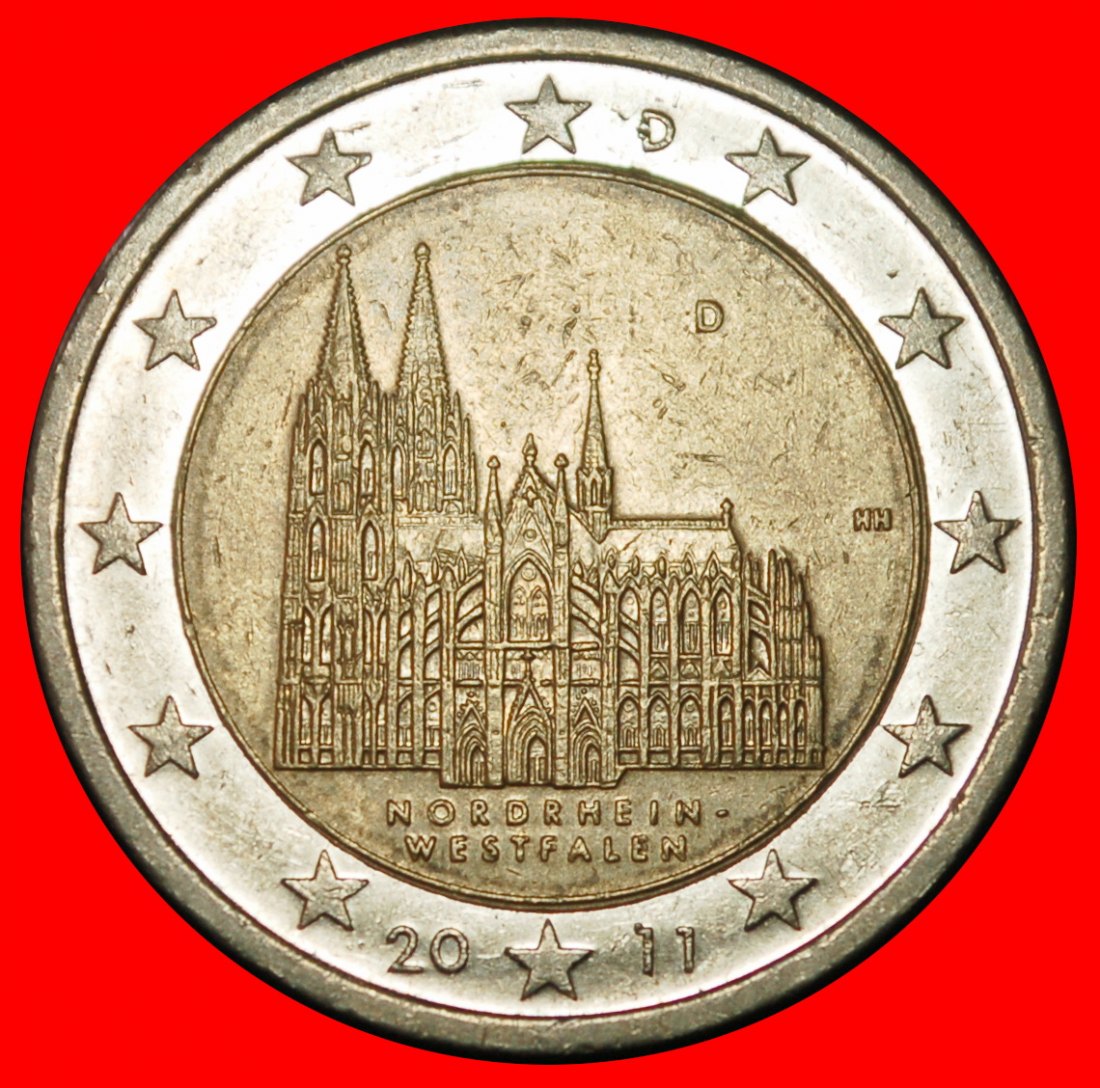  Ⰶ NORTH RHINE-WESTPHALIA:GERMANY★2 EURO 2011D NON-PHALLIC TYPE! BAVARIA DIE I★LOW START★ NO RESERVE!   