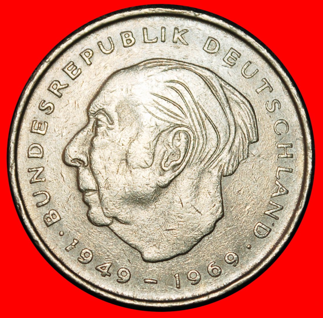 Ⰶ HEUSS (1884-1963): GERMANY★2 MARKS 1973F BADEN-WUERTTEMBERG 1949-1969! IAr1★LOW START★ NO RESERVE!