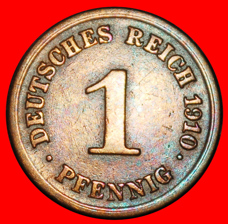  Ⰶ EAGLE (1890-1916): GERMANY ★ 1 PFENNIG 1910E SAXONY! WILLIAM II (1888-1918)★LOW START★ NO RESERVE!   