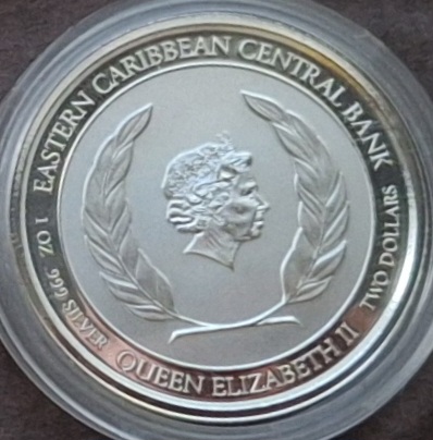  Ost Karibik Anguilla, 2 Dollar, Elizabeth II 2021, 1oz 999er Silber gekapselt   