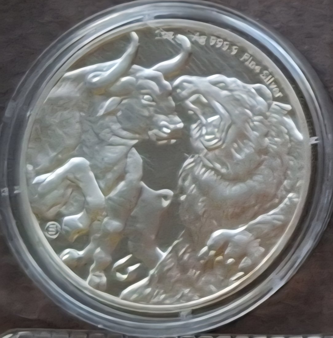  Tokelau, 5 Dollar, 2021, Bulle und Bär 1oz 999,9er Silber gekapselt   