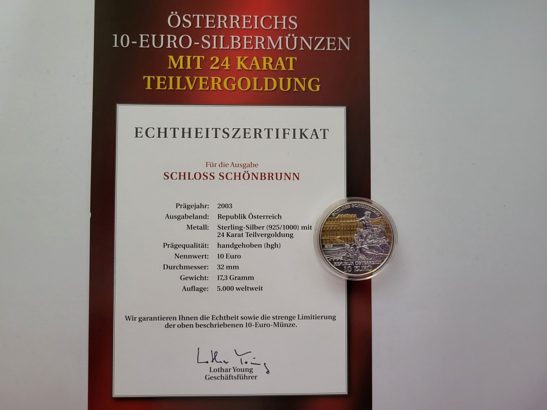  10 Euro 2003 Schloß Schönbrunn silber 925/16g fein Österreich Spittalgold9800 (4971/4   