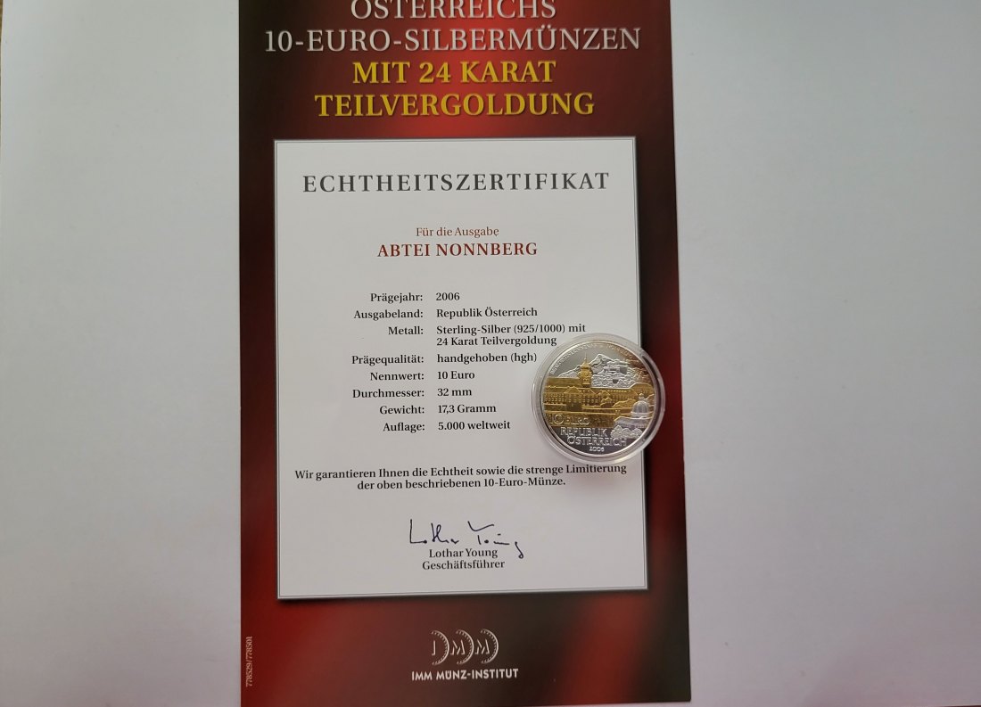  10 Euro 2006 Benediktinerabtei Nonnberg silber 925/16g fein Österreich Spittalgold9800 (4971/9   