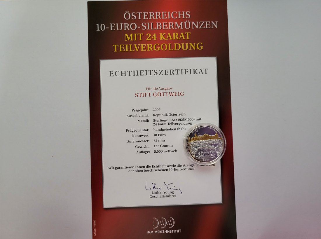  10 Euro 2006 Stift Göttweig  silber 925/16g fein Österreich Spittalgold9800 (4971/10   